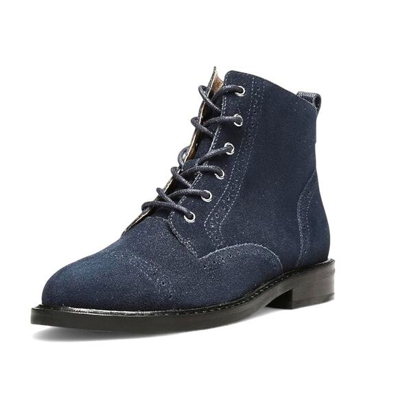 NYDJ Eileenspcs Ankle Boots Lace-Up Block Heel Soft Suede Blue Womens Size 5.5 - Picture 1 of 9